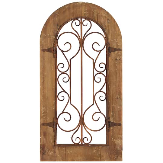 Brown Rustic Metal &#x26; Wood Arched Gate Wall D&#xE9;cor